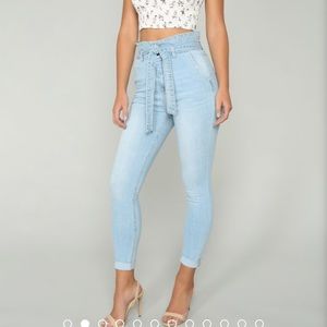 Fashion Nova- Paper Bag Jeans - Light Blue Wash